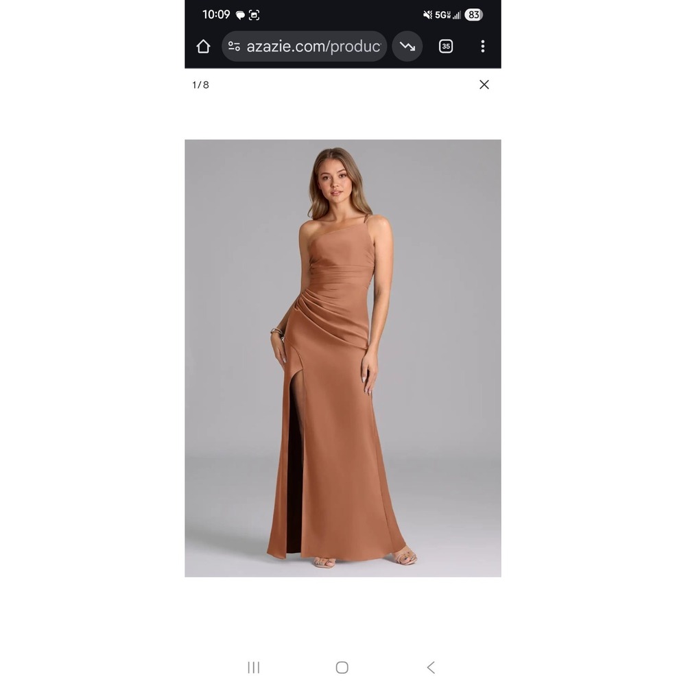 NWT! Azazie Eren Stretch Satin Dress Size US 6- Bronze Color